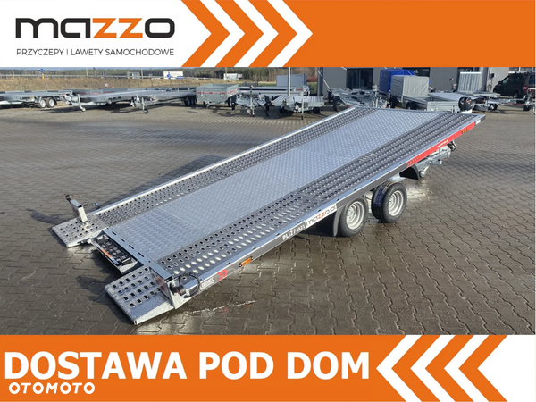 Lorries DOSTAWA! Przyczepa Laweta PLI27-4521 wym. 450x201cm Przyczepa do przewozu aut, UCHYLNA! Zintegrowane najazdy, FULL LED, 2 osie, podłoga aluminiowa DMC 2700kg