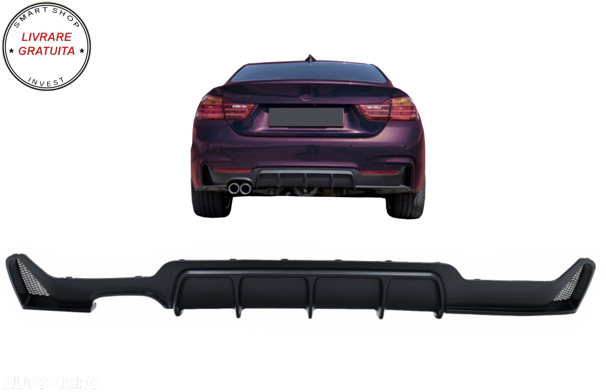 Difuzor Bara Spate cu o Evacuare Dubla BMW Seria 4 F32 F33 F36 (2013-2019) Negru M- livrare gratuita - 10