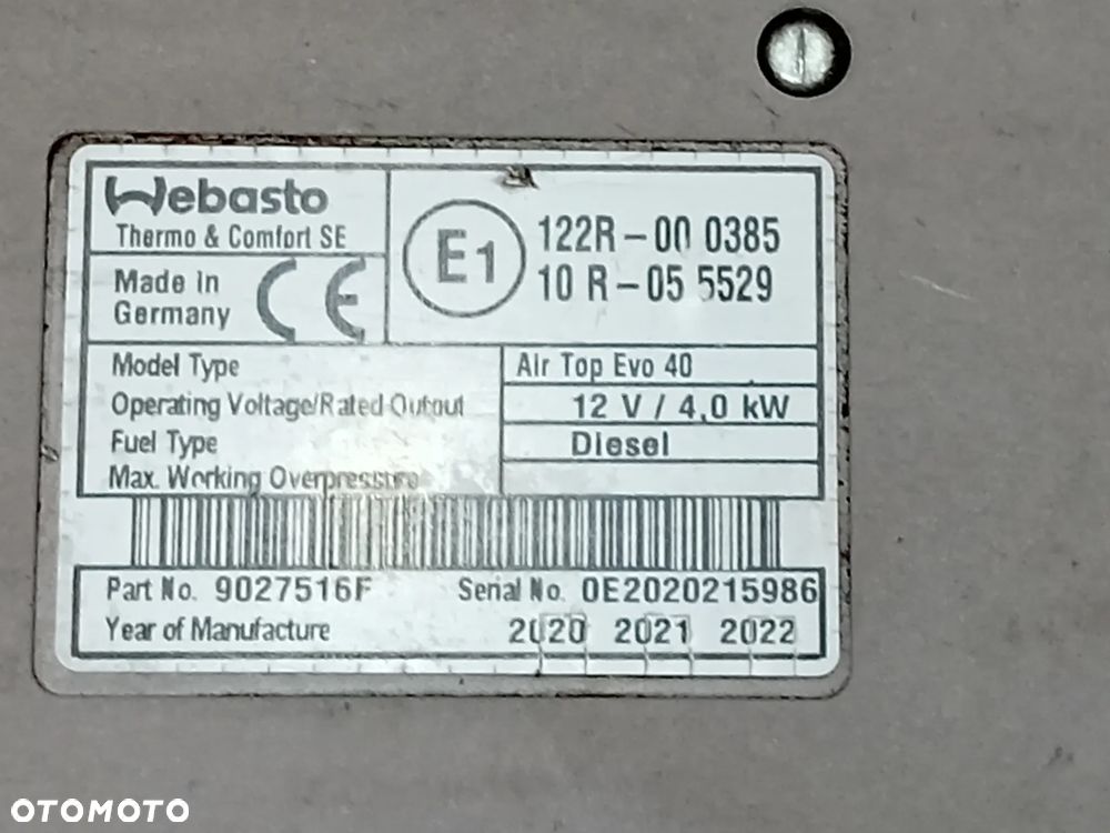 WEBASTO AIR TOP Evo 40 3500 12V diesel agregat 2020 - 2