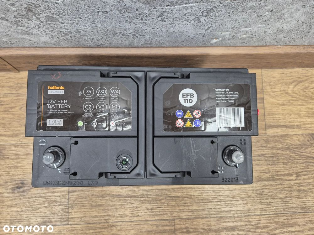 AKUMULATOR AGM HALFORDS EFB110 75AH/730 START STOP - 2
