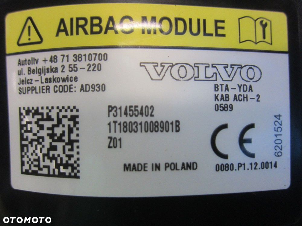 VOLVO XC40 XC 40 PODUSZKA AIRBAG KOLANOWA KIEROWCY KOLANÓWKA 31455402 - 7