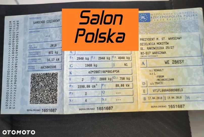 Renault Trafic L2H1 6cio osobowy Brygadowy DOKA Homologacja cięż. N1 FVAT23 Duża Ładowność 972kg - 9