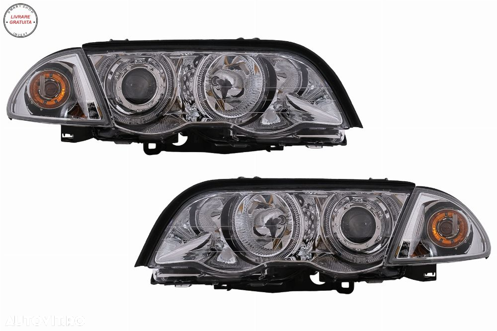 Faruri Angel Eyes BMW Seria 3 E46 Sedan Touring (05.1998-08.2001) Crom- livrare gratuita - 2