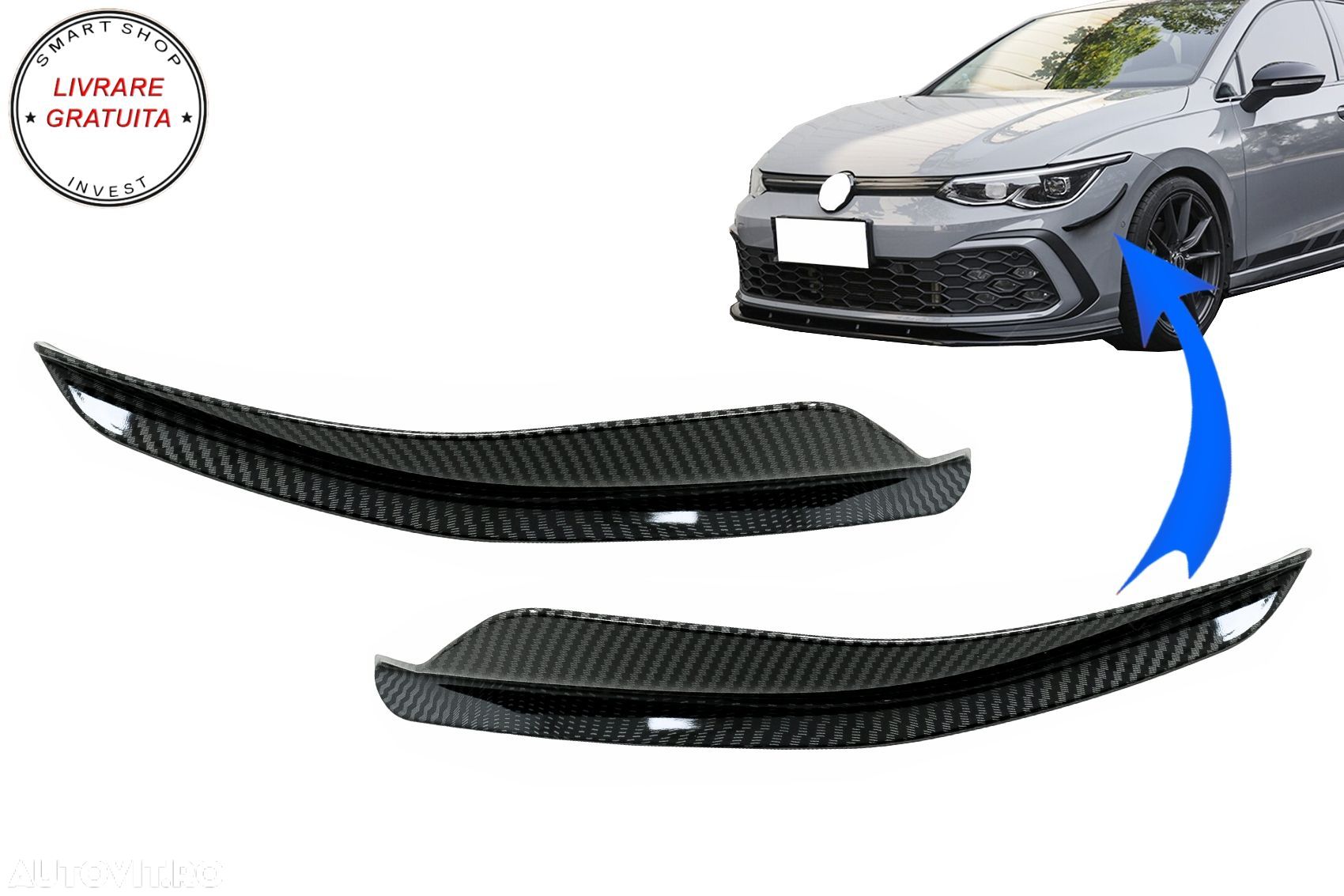 Ornamente bara fata flapsuri VW Golf 8 Mk8 MQB GTI / R-Line (2020-Up) Carbon Look- livrare gratuita - 1