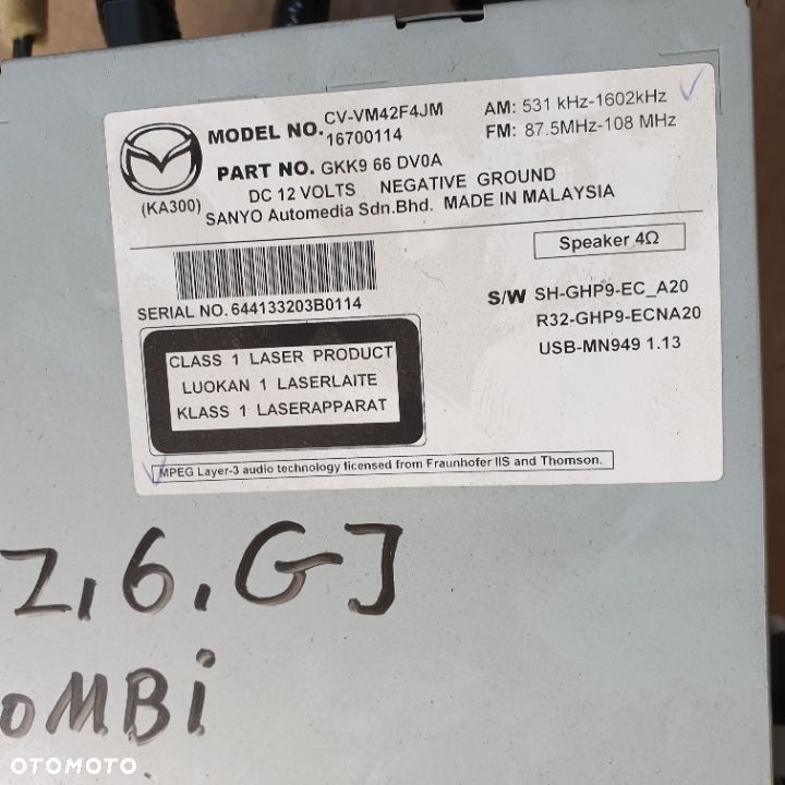 MAZDA 6 GJ RADIO NAWIGACJA GKK966DV0A  CV-VM42F4JM   15R - 2