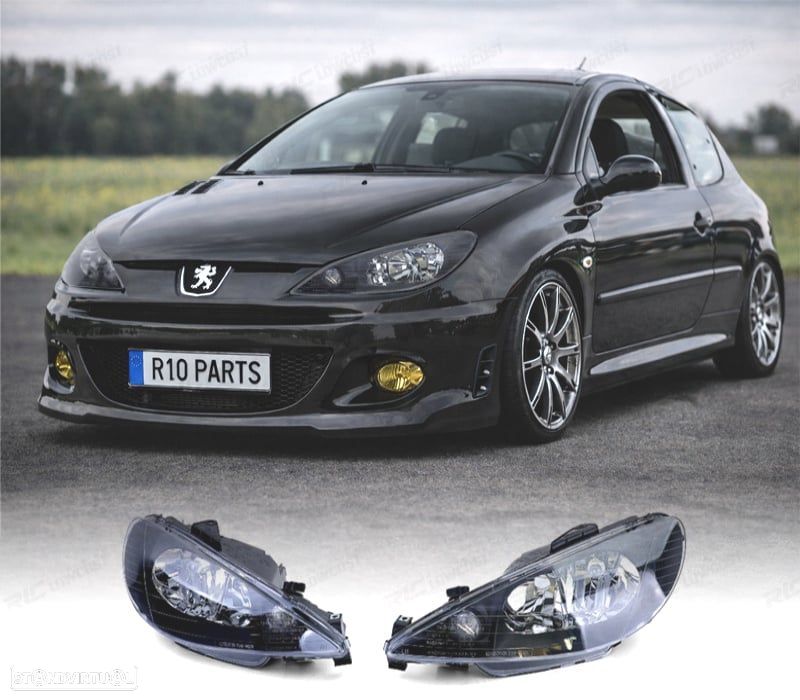 FARÓIS PEUGEOT 206 98-06 FUNDO PRETO H4 OEM - 1