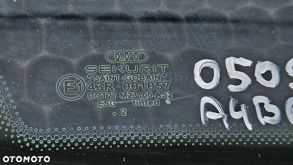 Szyba Szyby 8E5845299M 8E5845300M Karoseryjna Boczna Błotnik Trójkat LEWA PRAWA Tyl Tylna Pod Chrom Ramki Audi A4 B6 B7 Sedan E1 43R-001057 DOT27 N23100 AS2 ESG tinted - 5