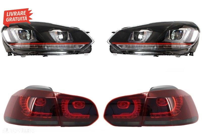 Faruri LED VW Golf 6 VI (2008-2013) Golf 7 3D Design Red Strip GTI LED Dinamic cu - livrare gratuita - 1