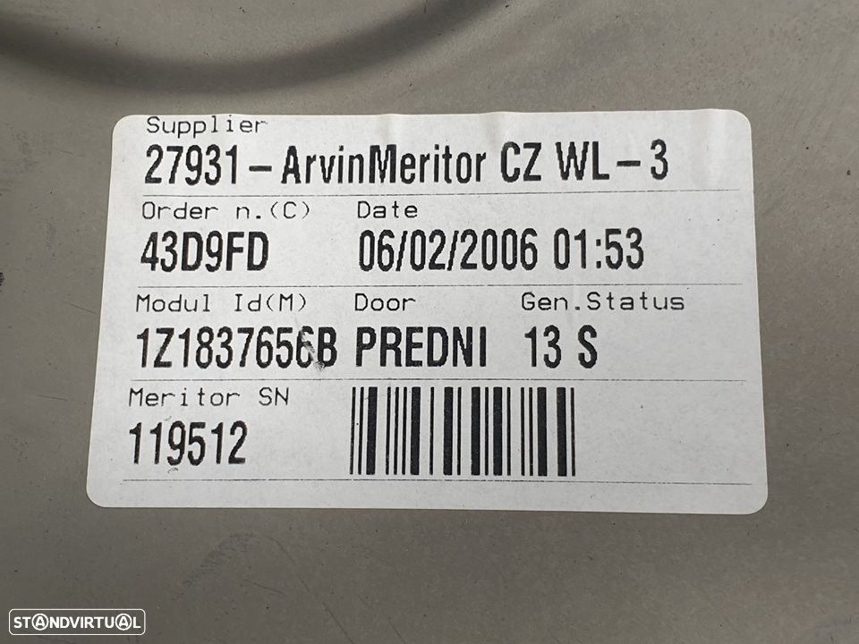 ELEVADOR DE VIDRO FRONTAL DIREITO SKODA OCTAVIA II 2006 -1T0959702B - 1