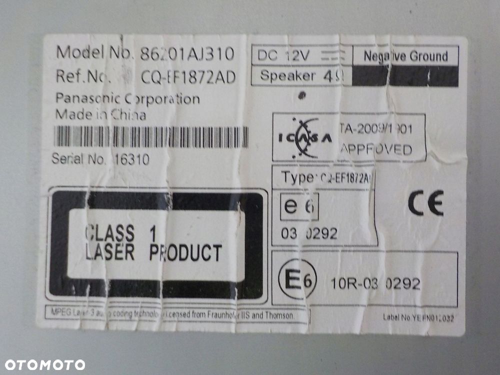SUBARU LEGACY V RADIO FABRYCZNE 86201AJ310 - 2