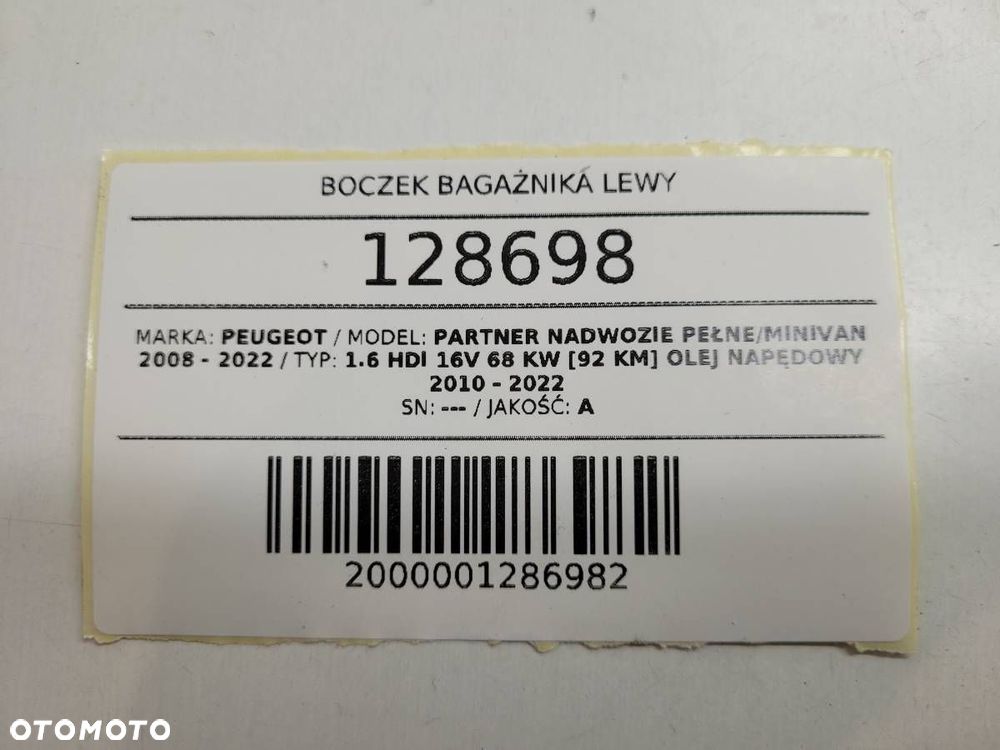BOCZEK BAGAŻNIKA LEWY PEUGEOT PARTNER II BERLINGO II EUROPA - 15