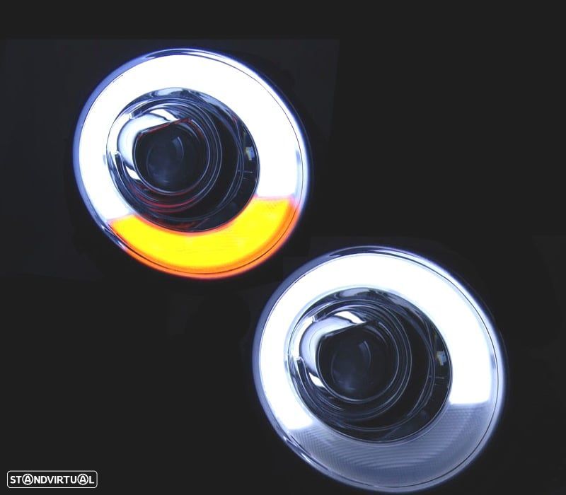 FARÓIS FRONTAIS PARA MINI COOPER R56 R57 06-10 TUBE LIGHT + PISCAS LED FUNDO PRETO - 2