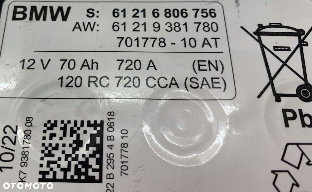 AKUMULATOR BMW 70 Ah 720A 12V ORYGINAŁ 6806756 - 4