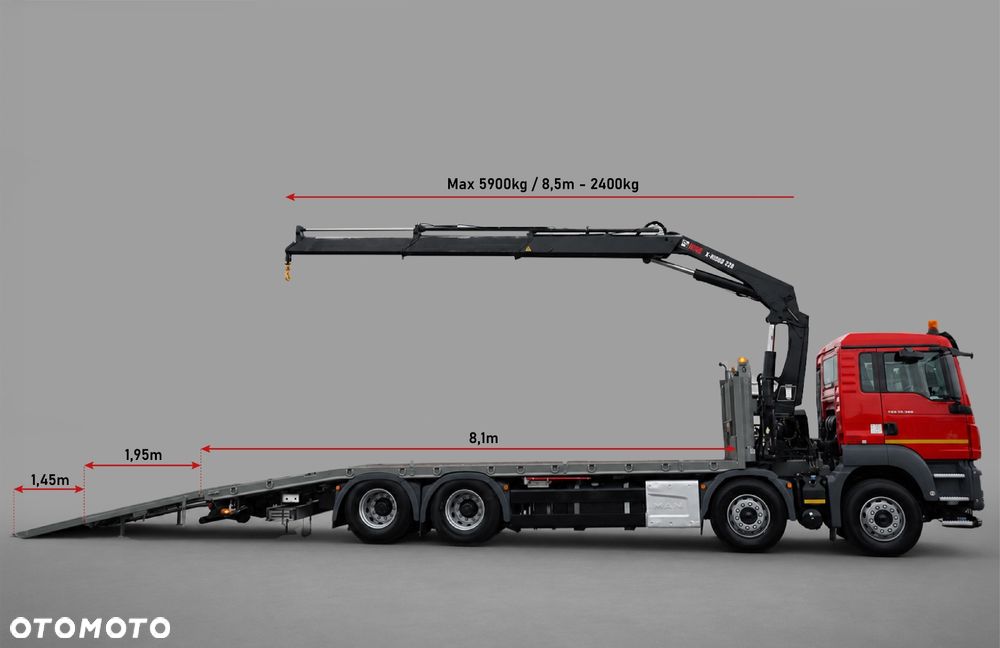 MAN TGS 35.360 / 8x2-4 / LAWETA + HDS HIAB 228 E-2 / OŚ PODNOSZONA /  NAJAZDY HYDRAULICZNE /  PILOT / WYCIĄGARKA / - 3