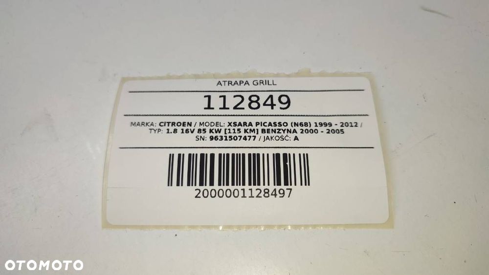 ATRAPA GRILL ZNACZEK MASKI PRZÓD CITROEN XSARA PICASSO I 9631507477 - 6