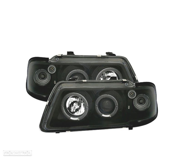 FARÓIS FRONTAIS AUDI A3 8L 96-00 ANGEL EYES FUNDO PRETO