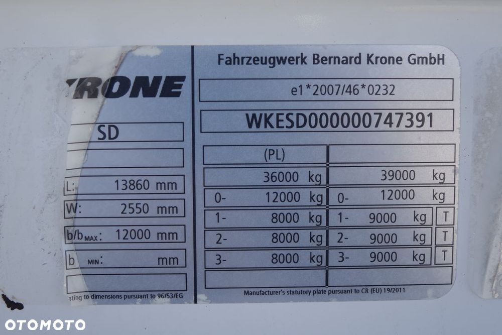 Krone SD / FIRANKA / STANDARD / OSIE SAF / OŚ PODNOSZONA /  KOSZ PALETOWY / DOINWESTOWANA - 30