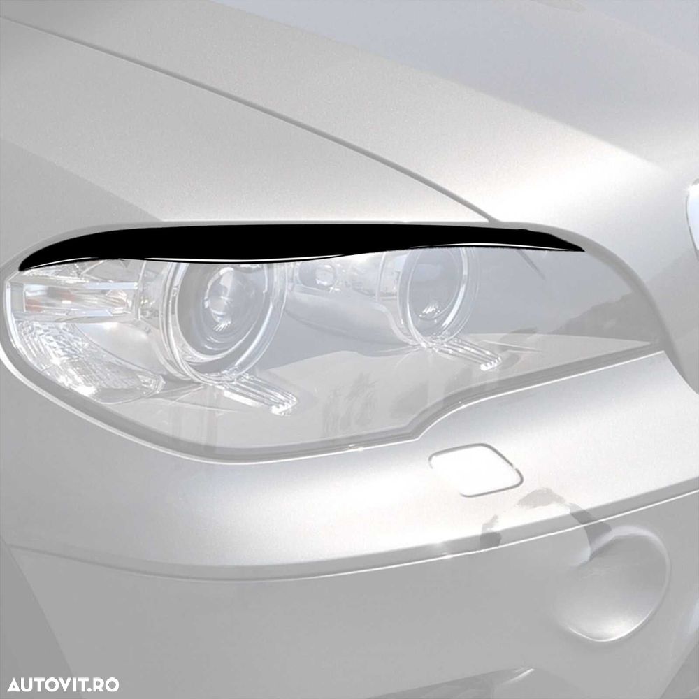 Set 2 Pleoape Faruri Far Adeziv BMW X5 E70 2008 - 2013, Negru Lucios - 1