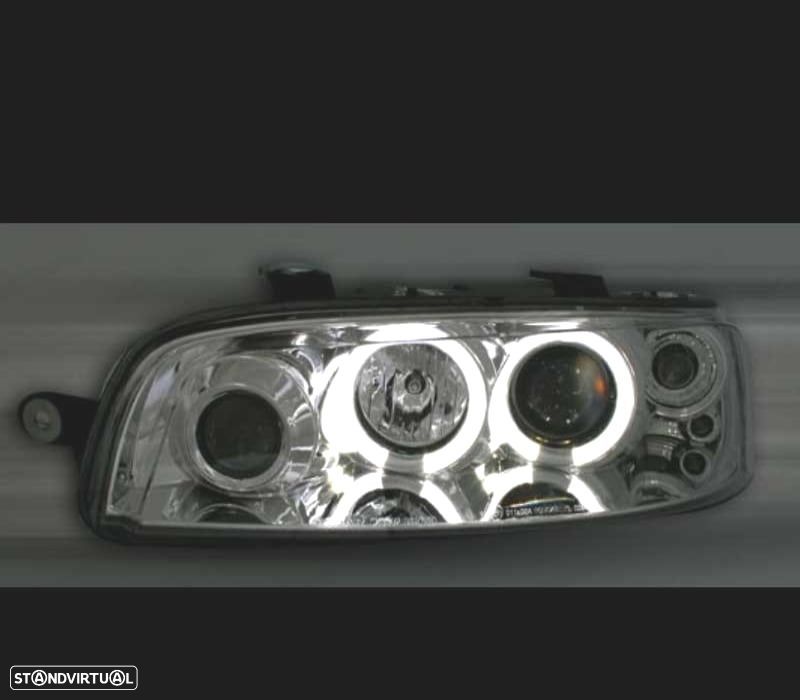 FARÓIS FRONTAIS FIAT PUNTO 99-03 ANGEL EYES FUNDO CROMADO - 2