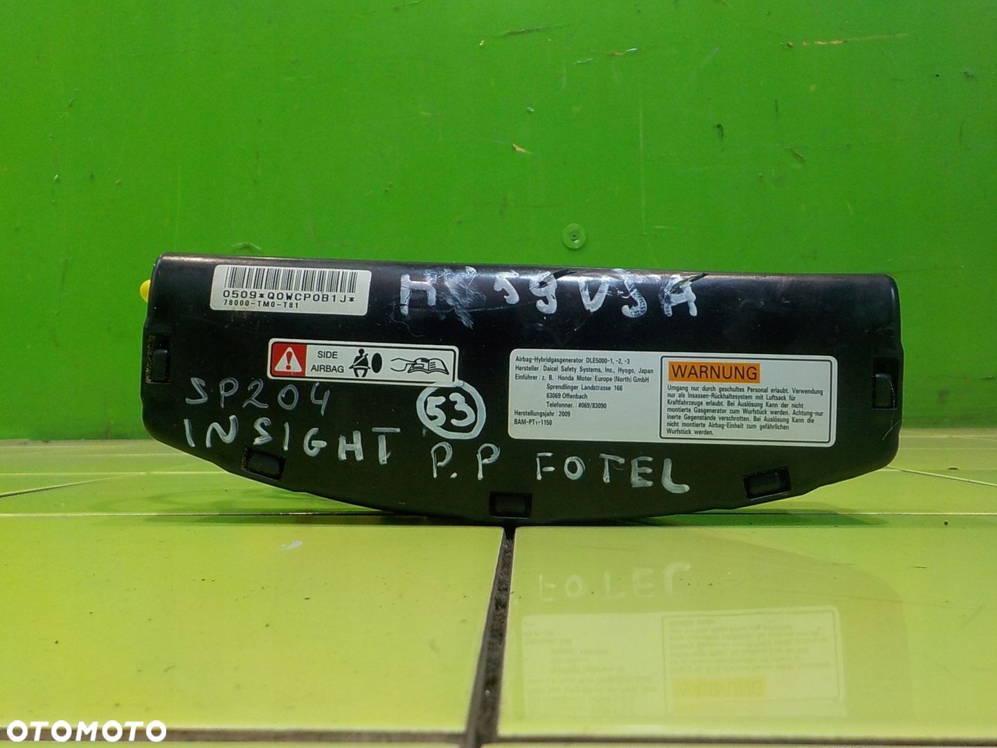 HONDA INSIGHT II 09r HB 5D airbag poduszka fotela prawy przod 7800-TM0-T81 - 1