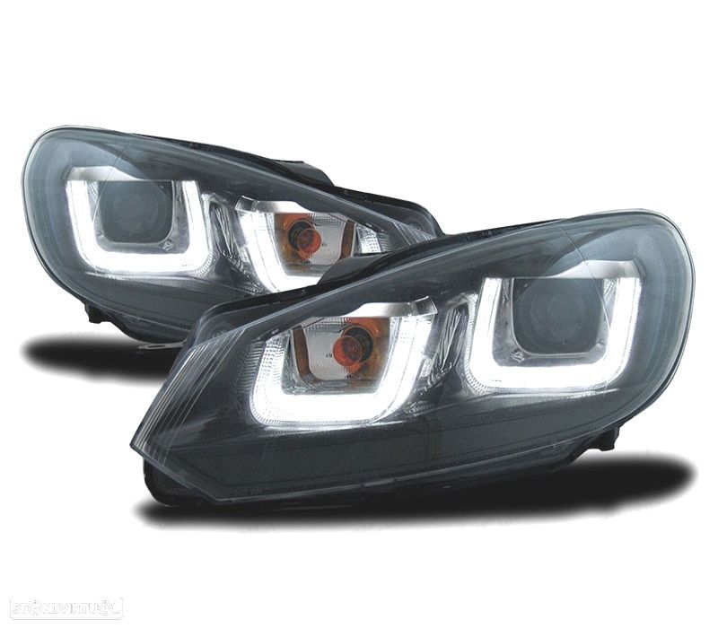 FAROIS FRONTAIS VOLKSWAGEN VW GOLF 6 LUZ DIURNA LED TUBE LIGHT 08-12 FUNDO PRETO - 1