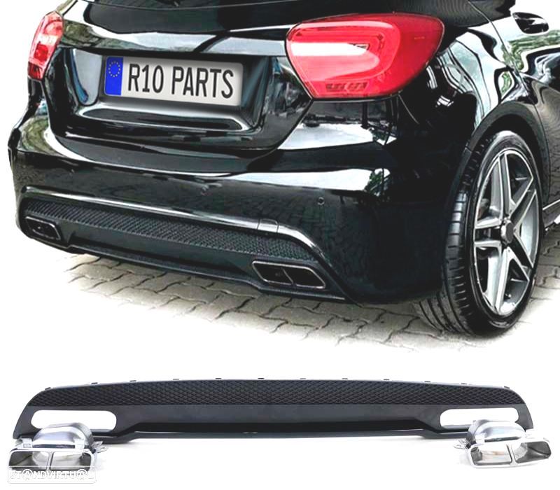 DIFUSOR MERCEDES CLASE A W176 12-15 AMG + PONTEIRAS DE ESCAPE CROMADAS LOOK A45 - 1