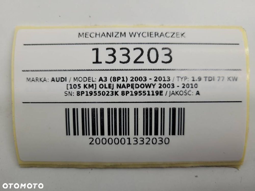 MECHANIZM WYCIERACZEK PRZÓD AUDI A3 8P 8P1955023K  EUROPA SPRAWNY - 9