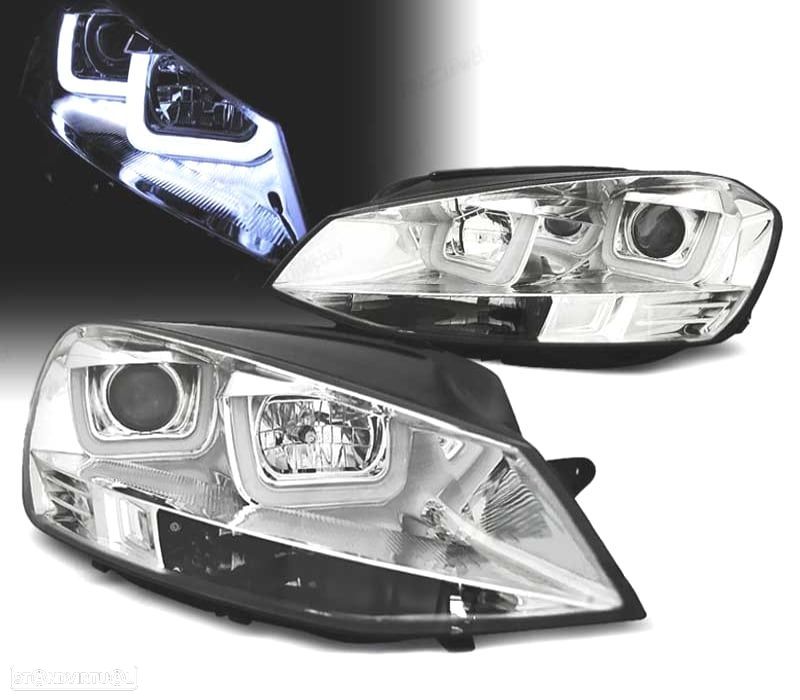 FAROIS FRONTAIS PARA VOLKSWAGEN VW GOLF 7 12-17 U-TYPE DRL LUZ DIURNA FUNDO CROMADO - 1