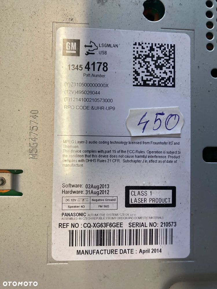 RADIO CD GPS NAVI OPEL ASTRA J 13454178 - 2
