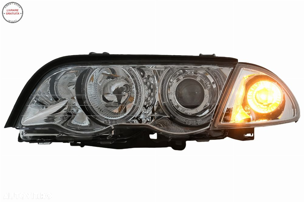 Faruri Angel Eyes BMW Seria 3 E46 Sedan Touring (05.1998-08.2001) Crom- livrare gratuita - 16