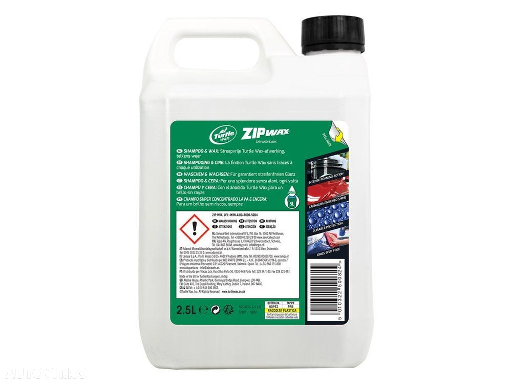 Sampon auto concentrat, cu ceara Turtle Wax Essential Zip Wax FG7999, 2.5L - 2
