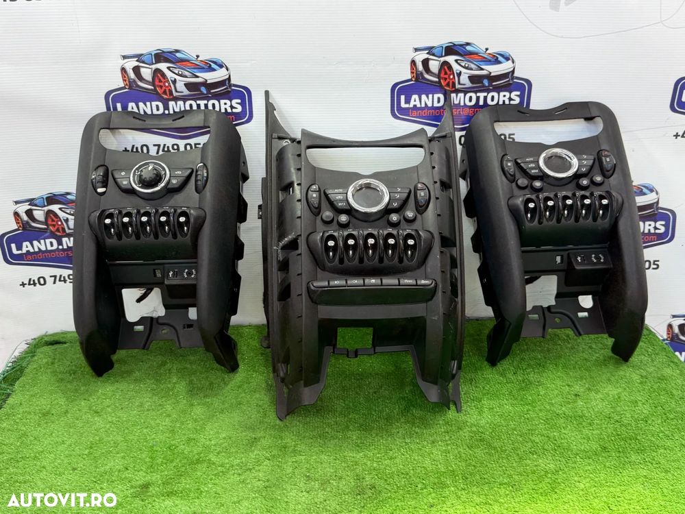 PANOU CENTRAL CONTROL CLIMA  / LUMINI / AUX / USB / + ORNAMENT BORD (3 BUC.) MINI COOPER R55 R56 R60 2010-2016 COD OEM E1066165B 3456884 9806926 9804920-04 - 1