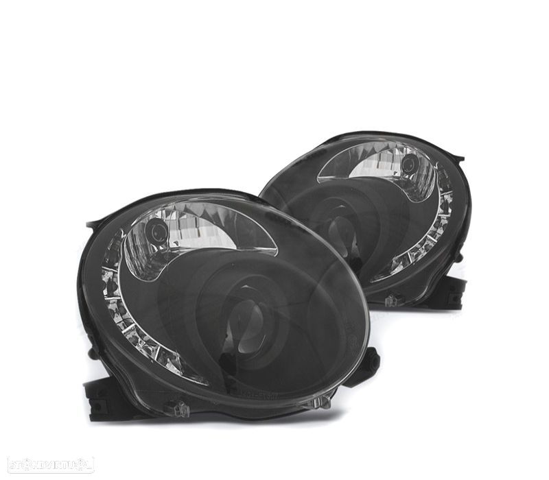 FARÓIS FRONTAIS PARA FIAT 500 07-15 LUZ DIURNA TFL FUNDO PRETO - 1