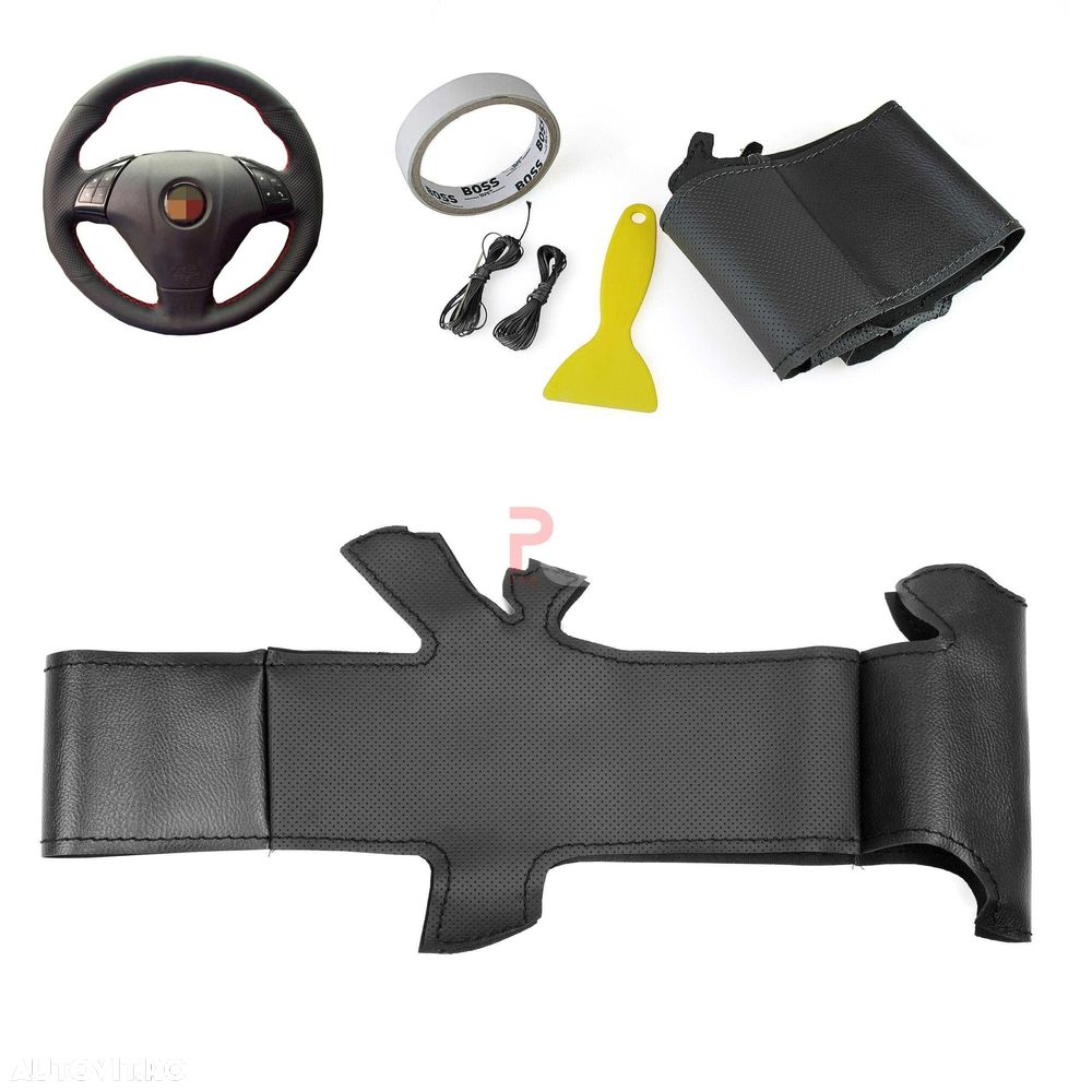 Husa volan piele negru 38 cm.Fiat Punto,Fioriono,Doblo - 1