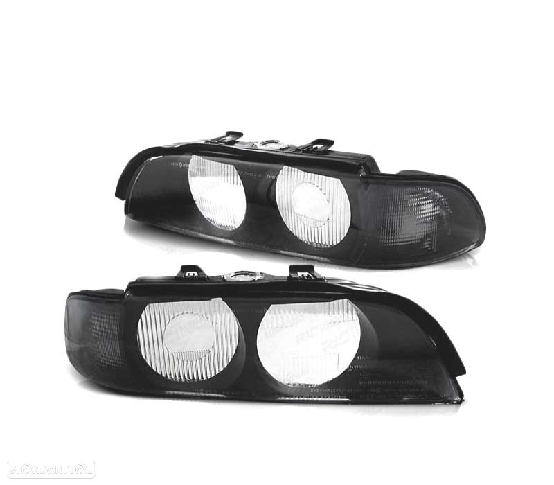 CAPAS DE FARÓIS FRONTAIS PARA BMW E39 95-00 D2S BLACK SMOKED PRETO FUMADO ESCURECIDO - 3