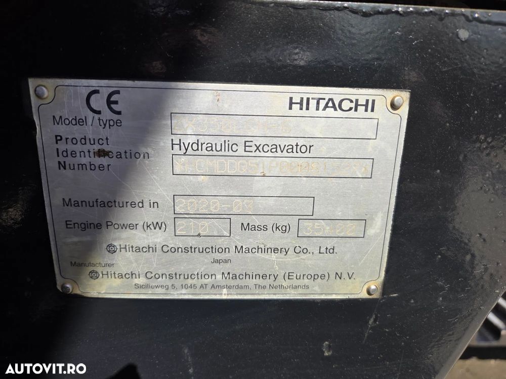 Hitachi ZX350LCN-6, 2020, 11.568h, cupa NOUA 2,2mc, 35,4 tone, Ad sapare 7,5m, latime 2,99m, lant 80% bun doar 900h deplasare, inst picon, inst rotire pe brate, camera spate si laterale, Isuzu, posibil leasing 4 ani-PROMOTIE 86.900 EUR+Tva - 13