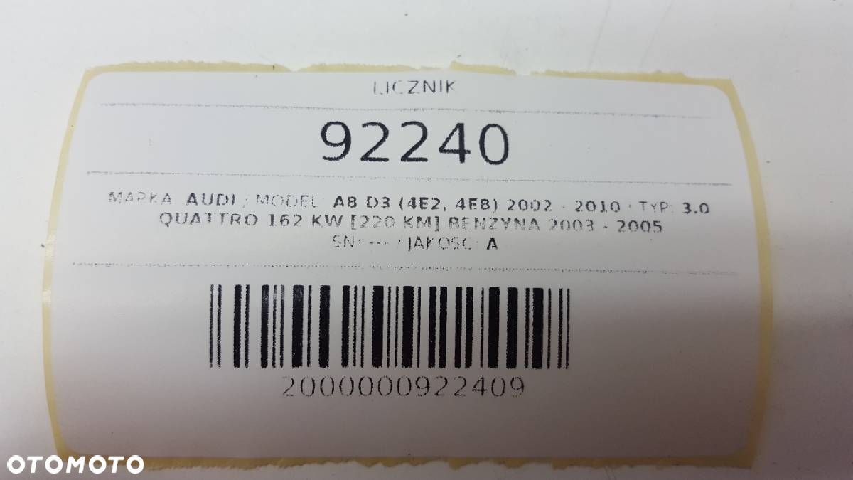 LICZNIK ZEGARY AUDI A8 D3 3.0 TDI 4E0920931C EU - 6