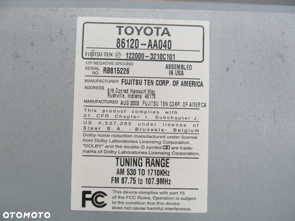 TOYOTA CAMRY VI 01-06 RADIO 16823 86120-AA040 - 7