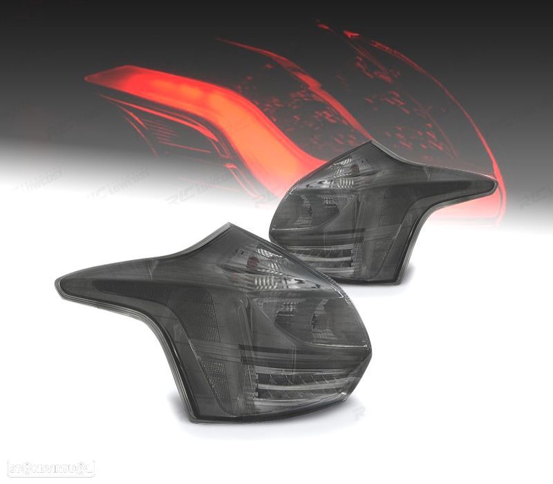 FAROLINS TRASEIROS FORD FOCUS MK3 11-14 LED FUNDO CROMADO FUMADO - 1