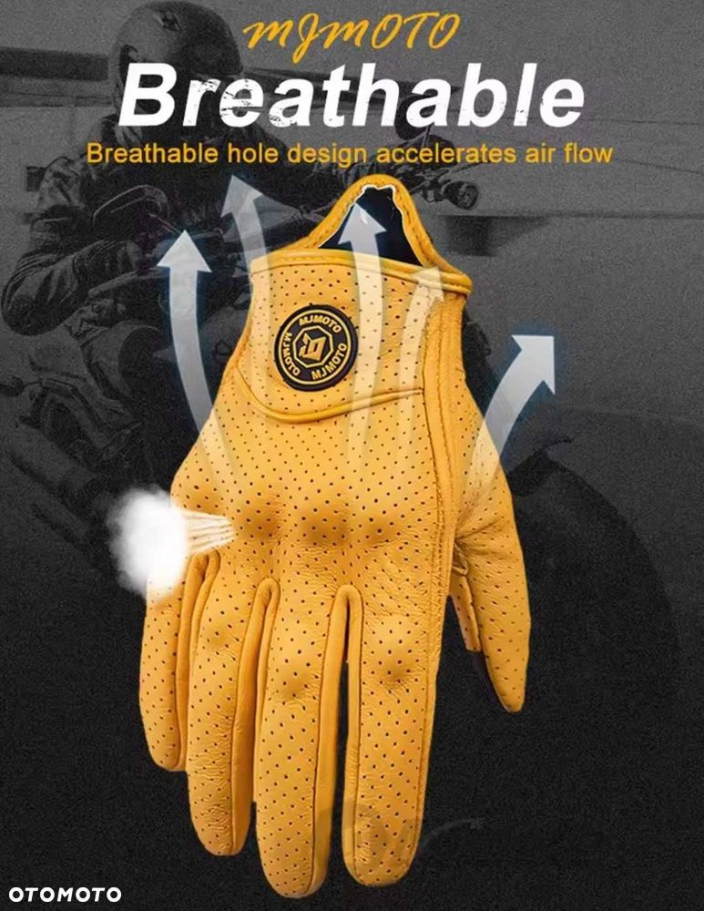 Rękawice motocyklowe skórzane brąz wzmacniane dotykowe - 1