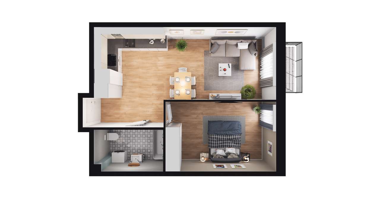2-pokojowe mieszkanie 44m2 + balkon - Pełny obrazek: 2/14
