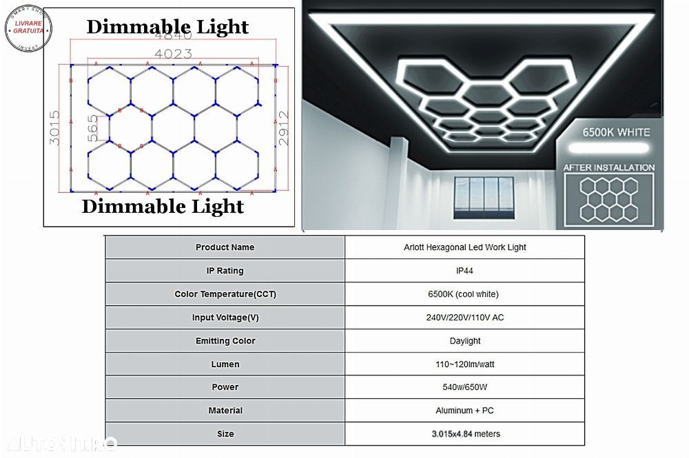 Sistem de Iluminare Plafon Hexagon / HoneyComb 4.02 x 2.91 m  Lumina Ajustabila- livrare gratuita - 1