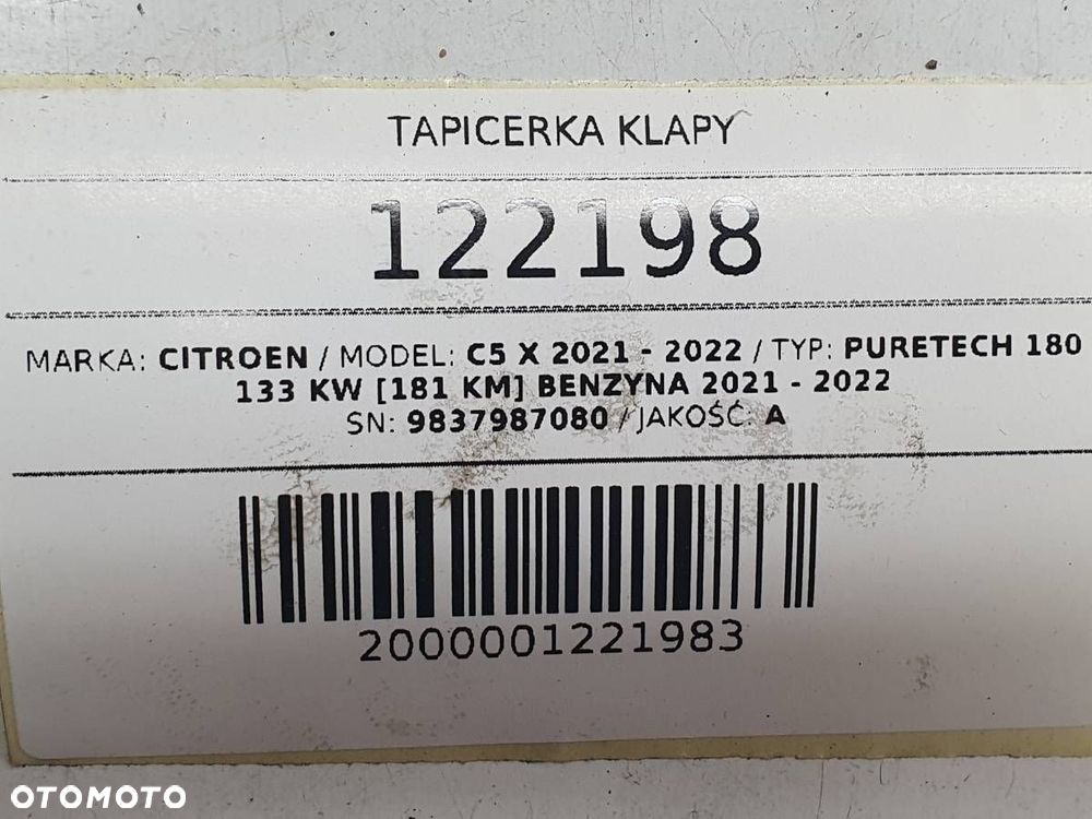 BOCZEK TAPICERKA KLAPY BAGAŻNIKA CITROEN C5 X 9837987080 - 12