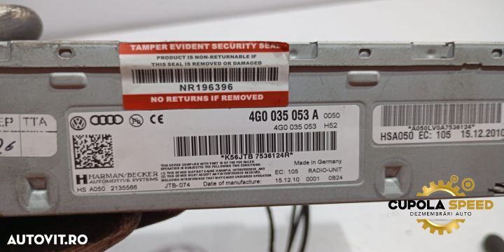 Unitate radio 4G0035053A Audi A6 4G/C7 [facelift] [2014 - 2020] - 2
