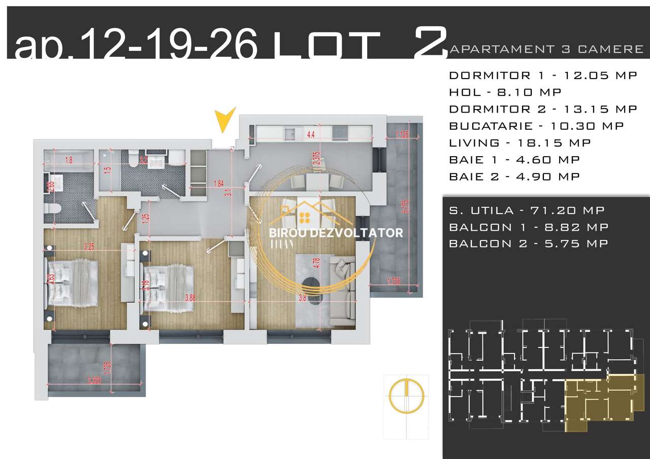 Living area of Apartament 3 bedroom in Drumul Gura Ariesului
