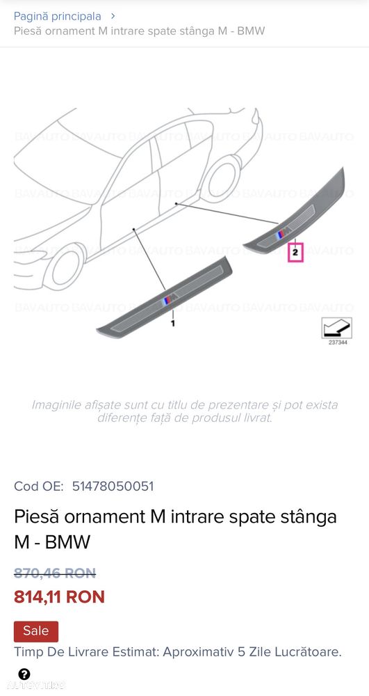Set 4 Ornamente Praguri Interioare M Pachet BMW Seria 5 F10 / F11 Originale - 5