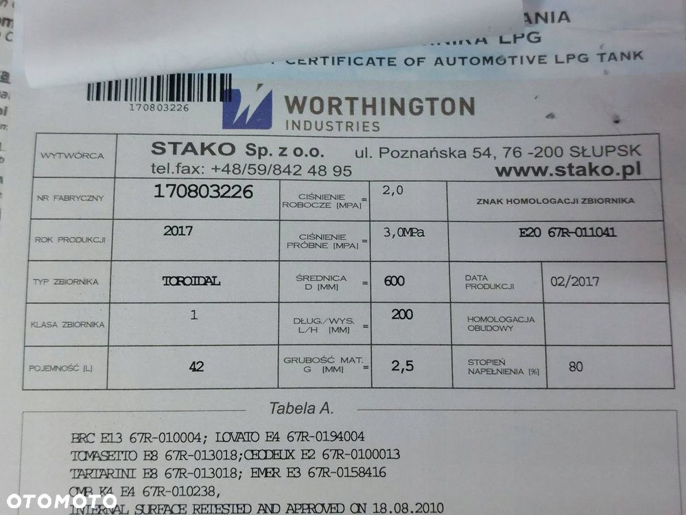 BUTLA GAZOWA LPG 42L 2027R PODWIESZANA PAPIER + ZAWÓR - 5