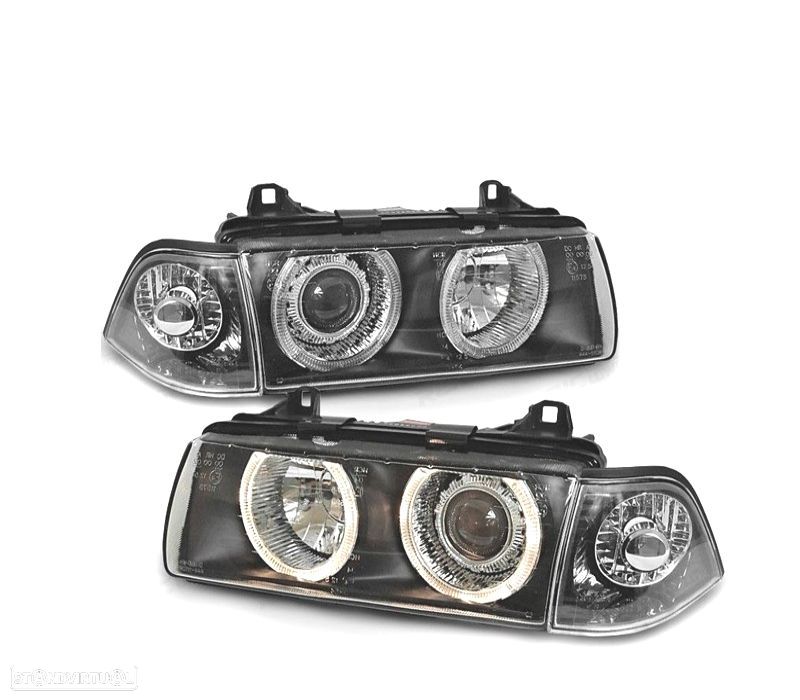 FARÓIS ANGEL EYES PARA BMW SERIE 3 E36 COUPE CABRIO FUNDO PRETO 92-99 - 1