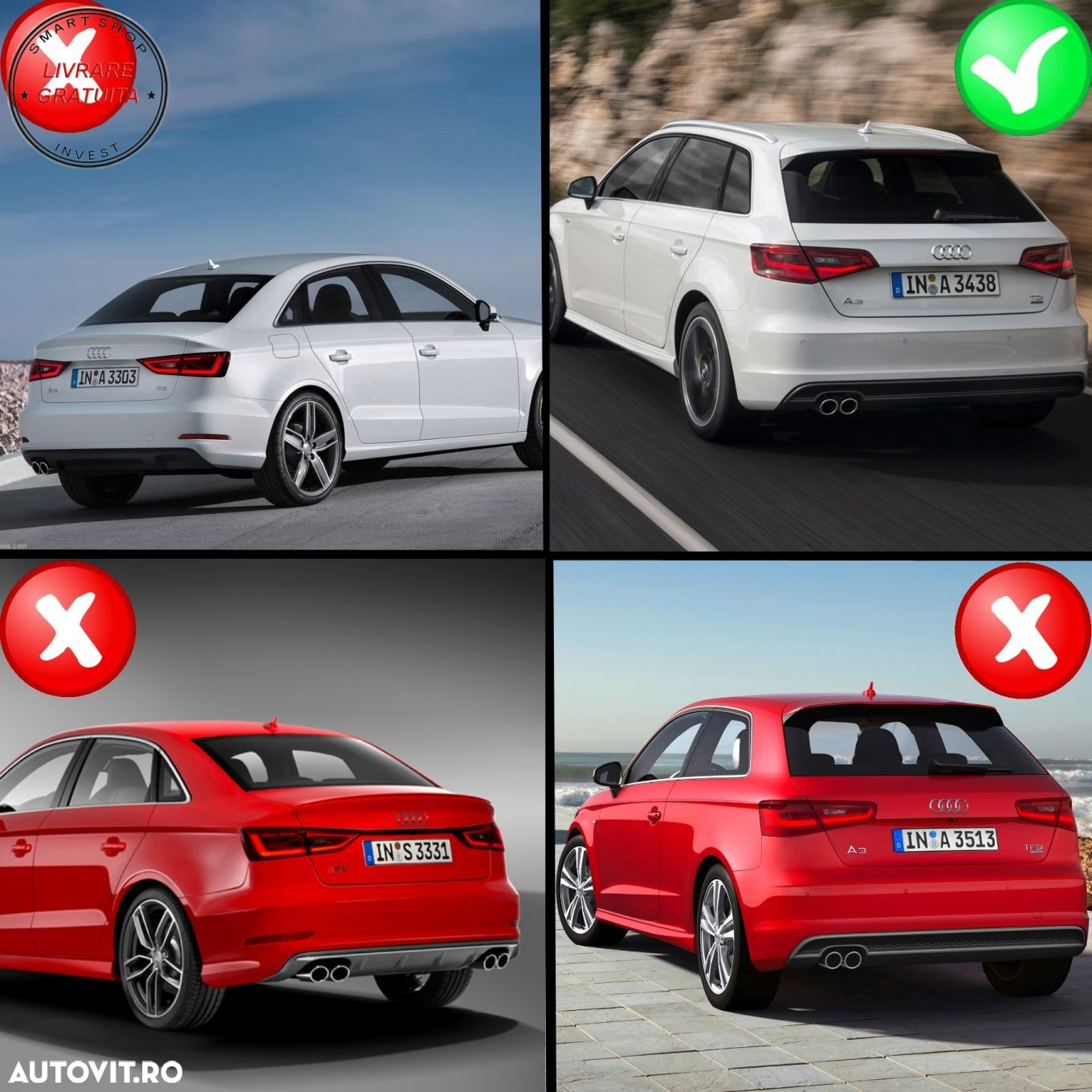 Difuzor Bara Spate cu Ornamente evacuare Audi A3 8V Hatchback Sportback (2012-2015- livrare gratuita - 8