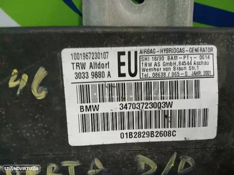 AIRBAG LATERAL FRONTAL DIREITO BMW 3 TOURING 2001 -34703723003W - 2